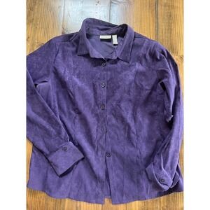 Cascade Blue Purple Floral Damask Button Down Shirt Long Sleeve Blouse XL